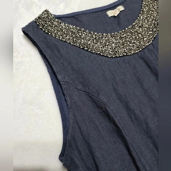 Lina Tomei Linen Shift Dress w/ Hand Beaded Neckline, Made in Italy, EUC! - Picture 5 of 11